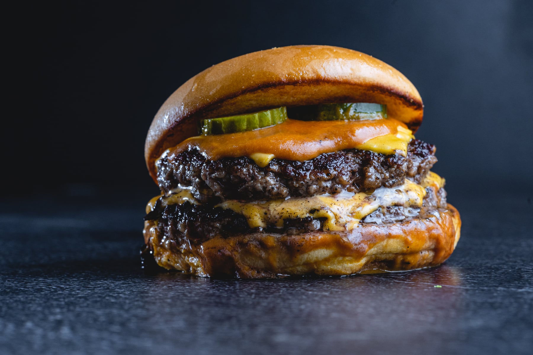 Close-up of Double Beef Cheese Burger